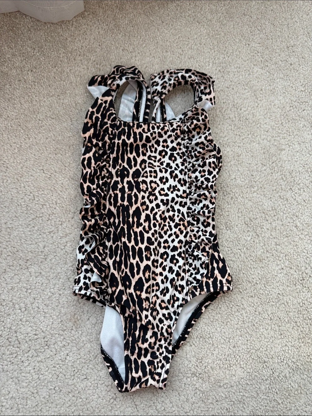 gb GRILS Leopard Print One-Piece Swimsuit - Ruffled Sides